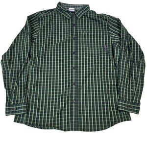 Columbia Omni Wick Button Down Shirt Mens XL Green Graph Plaid Moisture Wicking
